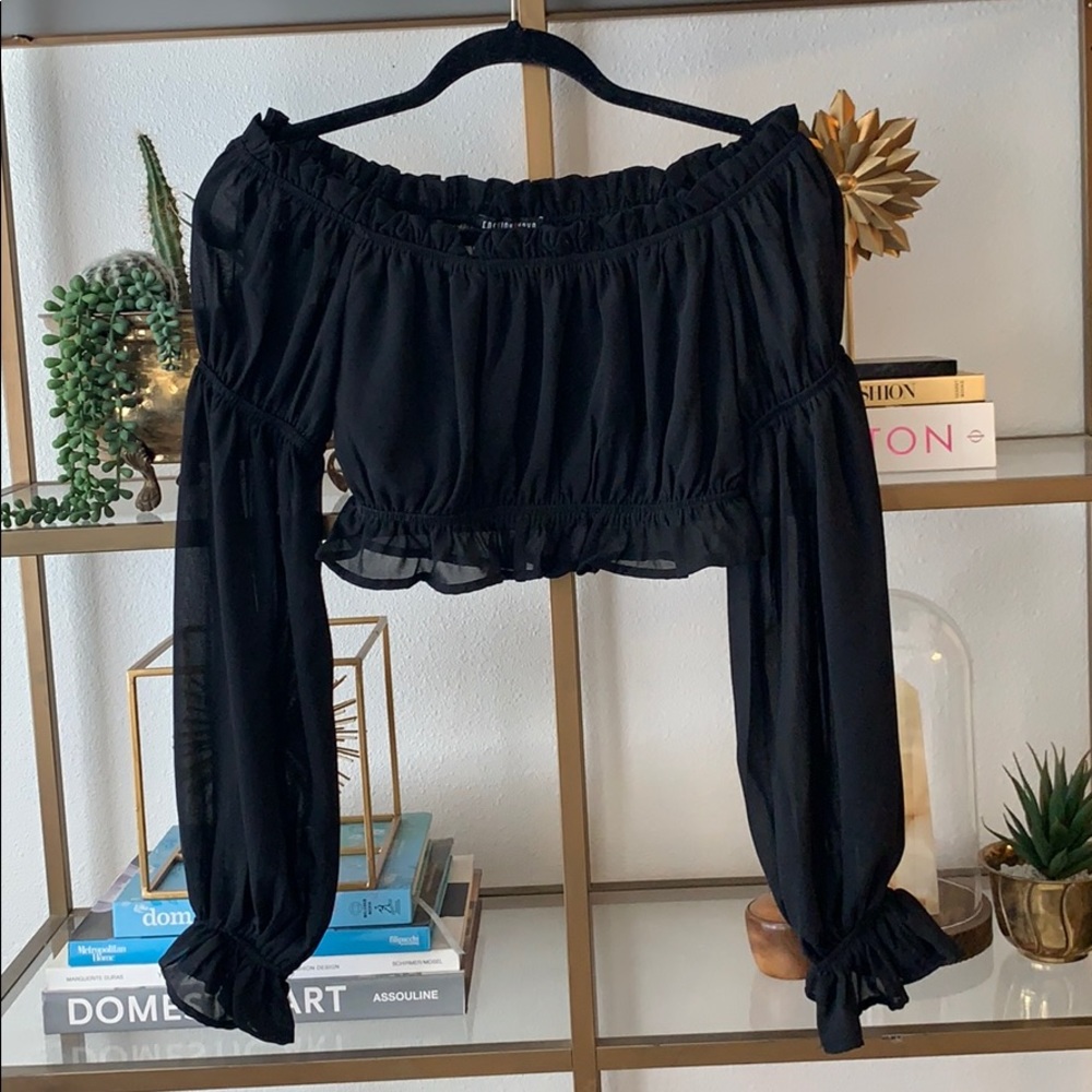 {Fashion Nova} Black sheer ruffled cropped top